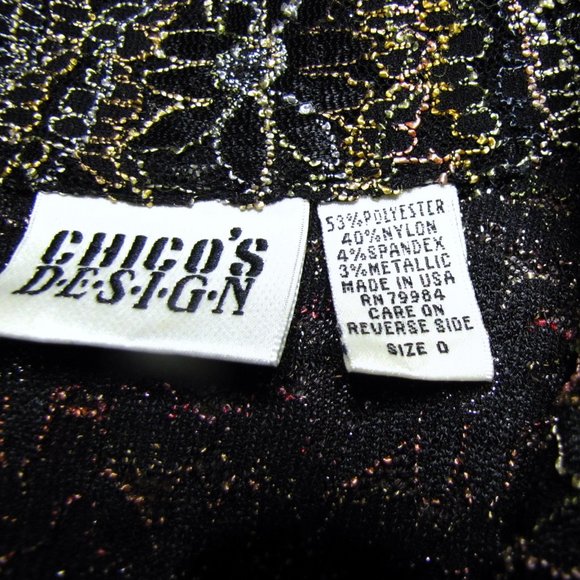 Chico's Metallic Multi-color Embroidered Stretch Mesh Blouse Size 0 Black - Picture 4 of 15